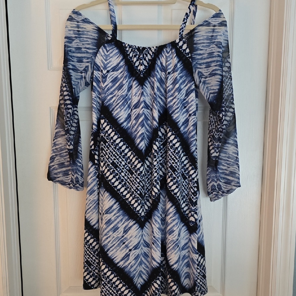 INC International Concepts Blue and White Off-Shoulder Dress